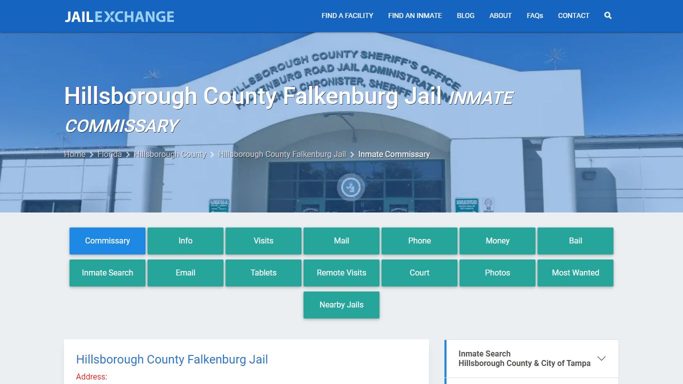Hillsborough County Falkenburg Jail Inmate Commissary